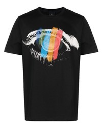 schwarzes bedrucktes T-Shirt mit einem Rundhalsausschnitt von PS Paul Smith