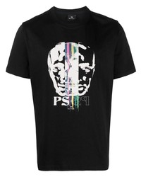 schwarzes bedrucktes T-Shirt mit einem Rundhalsausschnitt von PS Paul Smith