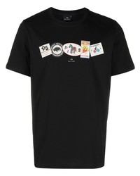 schwarzes bedrucktes T-Shirt mit einem Rundhalsausschnitt von PS Paul Smith