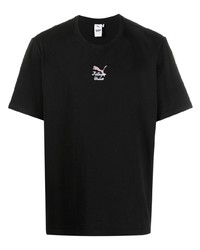 schwarzes bedrucktes T-Shirt mit einem Rundhalsausschnitt von Puma