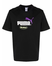 schwarzes bedrucktes T-Shirt mit einem Rundhalsausschnitt von Puma