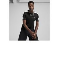 schwarzes bedrucktes T-Shirt mit einem Rundhalsausschnitt von Puma
