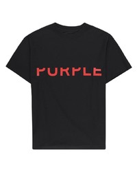 schwarzes bedrucktes T-Shirt mit einem Rundhalsausschnitt von purple brand