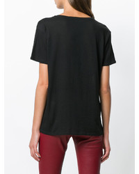 schwarzes bedrucktes T-Shirt mit einem Rundhalsausschnitt von R 13