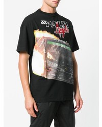 schwarzes bedrucktes T-Shirt mit einem Rundhalsausschnitt von Palm Angels