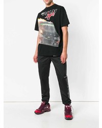 schwarzes bedrucktes T-Shirt mit einem Rundhalsausschnitt von Palm Angels