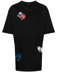 schwarzes bedrucktes T-Shirt mit einem Rundhalsausschnitt von Raf Simons