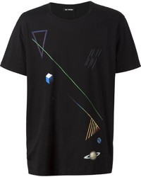 schwarzes bedrucktes T-Shirt mit einem Rundhalsausschnitt von Raf Simons