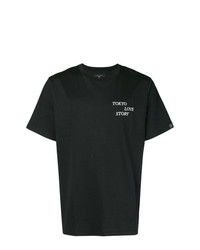 schwarzes bedrucktes T-Shirt mit einem Rundhalsausschnitt von rag & bone