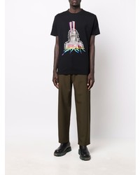 schwarzes bedrucktes T-Shirt mit einem Rundhalsausschnitt von Marcelo Burlon County of Milan