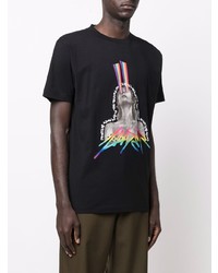 schwarzes bedrucktes T-Shirt mit einem Rundhalsausschnitt von Marcelo Burlon County of Milan