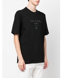 schwarzes bedrucktes T-Shirt mit einem Rundhalsausschnitt von Prada