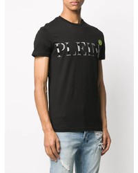 schwarzes bedrucktes T-Shirt mit einem Rundhalsausschnitt von Philipp Plein