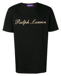 schwarzes bedrucktes T-Shirt mit einem Rundhalsausschnitt von Ralph Lauren Purple Label