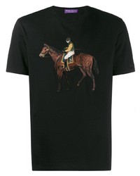 schwarzes bedrucktes T-Shirt mit einem Rundhalsausschnitt von Ralph Lauren Purple Label