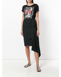 schwarzes bedrucktes T-Shirt mit einem Rundhalsausschnitt von Ann Demeulemeester