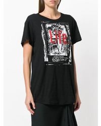 schwarzes bedrucktes T-Shirt mit einem Rundhalsausschnitt von Ann Demeulemeester