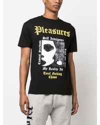 schwarzes bedrucktes T-Shirt mit einem Rundhalsausschnitt von Pleasures