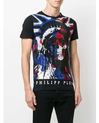 schwarzes bedrucktes T-Shirt mit einem Rundhalsausschnitt von Philipp Plein