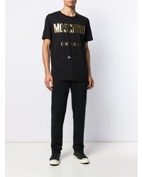 schwarzes bedrucktes T-Shirt mit einem Rundhalsausschnitt von Moschino