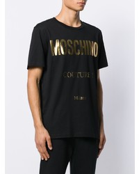 schwarzes bedrucktes T-Shirt mit einem Rundhalsausschnitt von Moschino