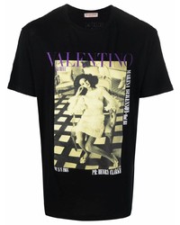 schwarzes bedrucktes T-Shirt mit einem Rundhalsausschnitt von Valentino