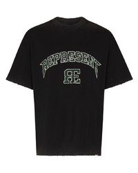 schwarzes bedrucktes T-Shirt mit einem Rundhalsausschnitt von Represent