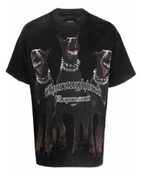 schwarzes bedrucktes T-Shirt mit einem Rundhalsausschnitt von Represent