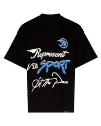 schwarzes bedrucktes T-Shirt mit einem Rundhalsausschnitt von Represent