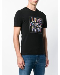 schwarzes bedrucktes T-Shirt mit einem Rundhalsausschnitt von Love Moschino