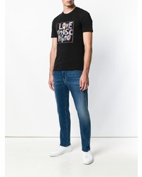 schwarzes bedrucktes T-Shirt mit einem Rundhalsausschnitt von Love Moschino