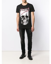 schwarzes bedrucktes T-Shirt mit einem Rundhalsausschnitt von Philipp Plein