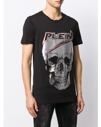 schwarzes bedrucktes T-Shirt mit einem Rundhalsausschnitt von Philipp Plein