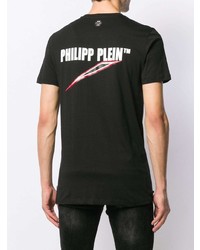 schwarzes bedrucktes T-Shirt mit einem Rundhalsausschnitt von Philipp Plein