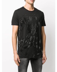 schwarzes bedrucktes T-Shirt mit einem Rundhalsausschnitt von Philipp Plein