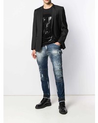 schwarzes bedrucktes T-Shirt mit einem Rundhalsausschnitt von Philipp Plein