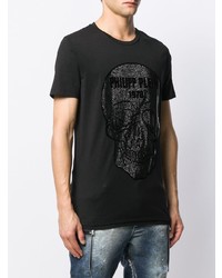 schwarzes bedrucktes T-Shirt mit einem Rundhalsausschnitt von Philipp Plein