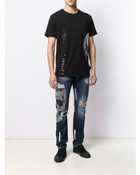 schwarzes bedrucktes T-Shirt mit einem Rundhalsausschnitt von Philipp Plein