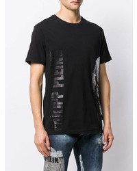 schwarzes bedrucktes T-Shirt mit einem Rundhalsausschnitt von Philipp Plein