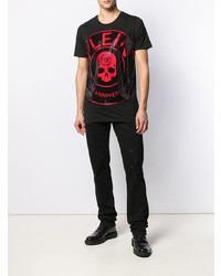 schwarzes bedrucktes T-Shirt mit einem Rundhalsausschnitt von Philipp Plein