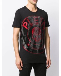 schwarzes bedrucktes T-Shirt mit einem Rundhalsausschnitt von Philipp Plein