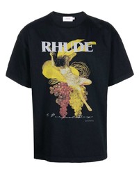 schwarzes bedrucktes T-Shirt mit einem Rundhalsausschnitt von Rhude