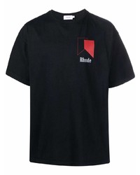 schwarzes bedrucktes T-Shirt mit einem Rundhalsausschnitt von Rhude
