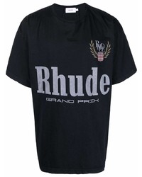 schwarzes bedrucktes T-Shirt mit einem Rundhalsausschnitt von Rhude