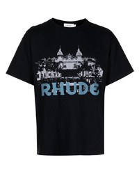 schwarzes bedrucktes T-Shirt mit einem Rundhalsausschnitt von Rhude