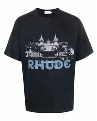 schwarzes bedrucktes T-Shirt mit einem Rundhalsausschnitt von Rhude