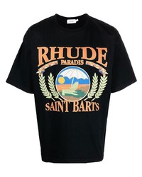 schwarzes bedrucktes T-Shirt mit einem Rundhalsausschnitt von Rhude