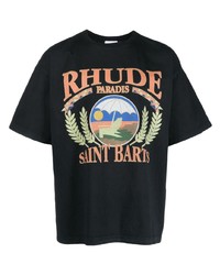 schwarzes bedrucktes T-Shirt mit einem Rundhalsausschnitt von Rhude