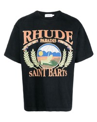 schwarzes bedrucktes T-Shirt mit einem Rundhalsausschnitt von Rhude