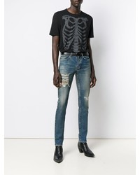 schwarzes bedrucktes T-Shirt mit einem Rundhalsausschnitt von Saint Laurent